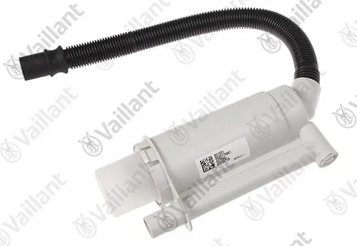 Vaillant-Siphon mit flexibler Leitung, in neutralem Design, für den Einsatz in entsprechenden Heizsystemen.